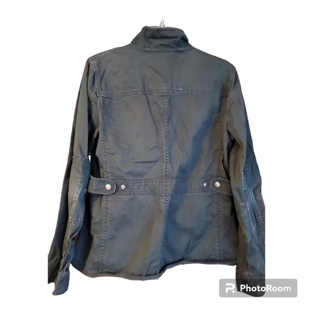 J Crew utility jacket washed olive green gold colored snaps womens M
